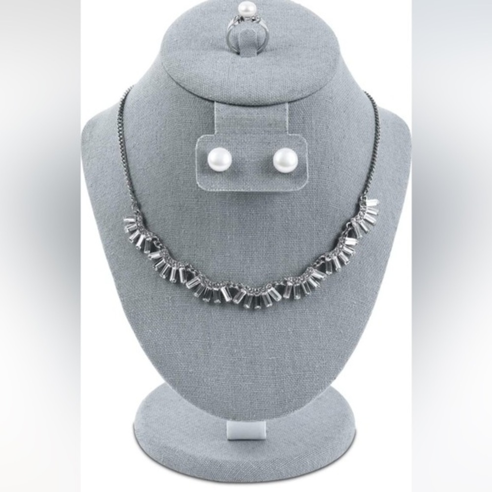 Jewelry Display Store - Grey Fabric - Ring, Necklace, & Earrings All In One